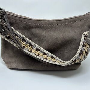 The Sak Gray Genuine Suede Shoulder Bag Double Strap